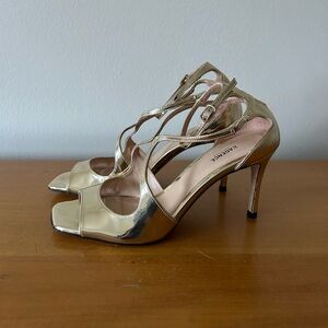 L’Agence Women’s Metallic Gold Leather Strappy Sandal Heels Size 39 EU 9 US
